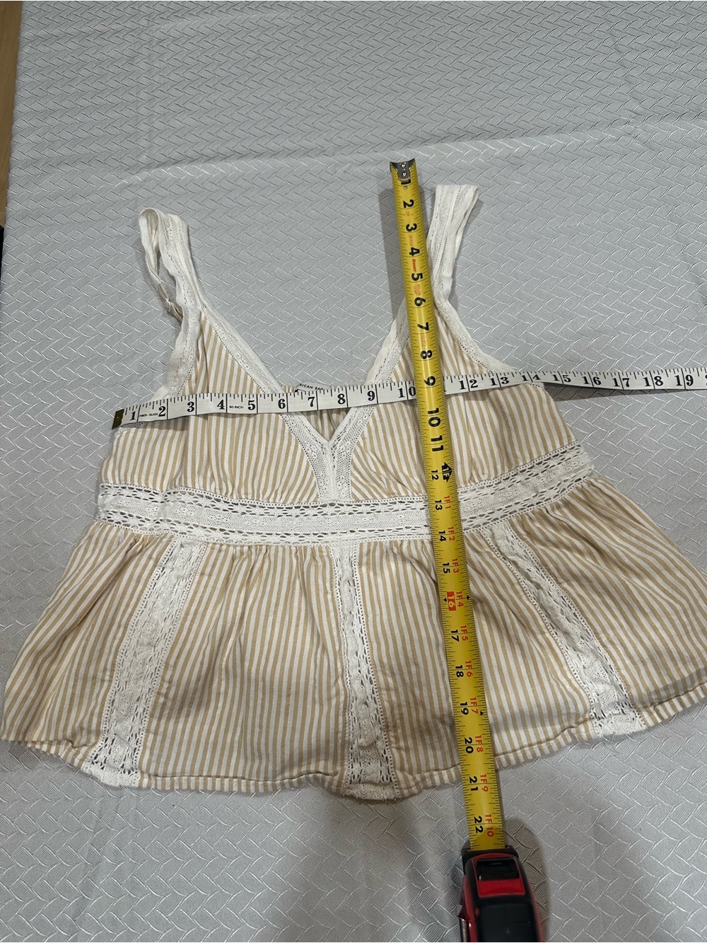 American Eagle Outfitters Cream and White Striped Lace-Trim Tank Dress